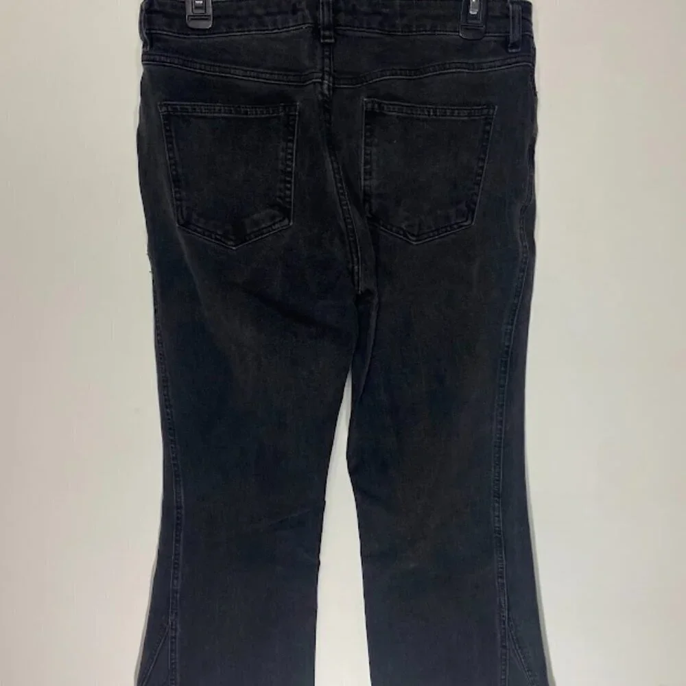 Free People Black Rita Cropped Frayed Flare Jeans